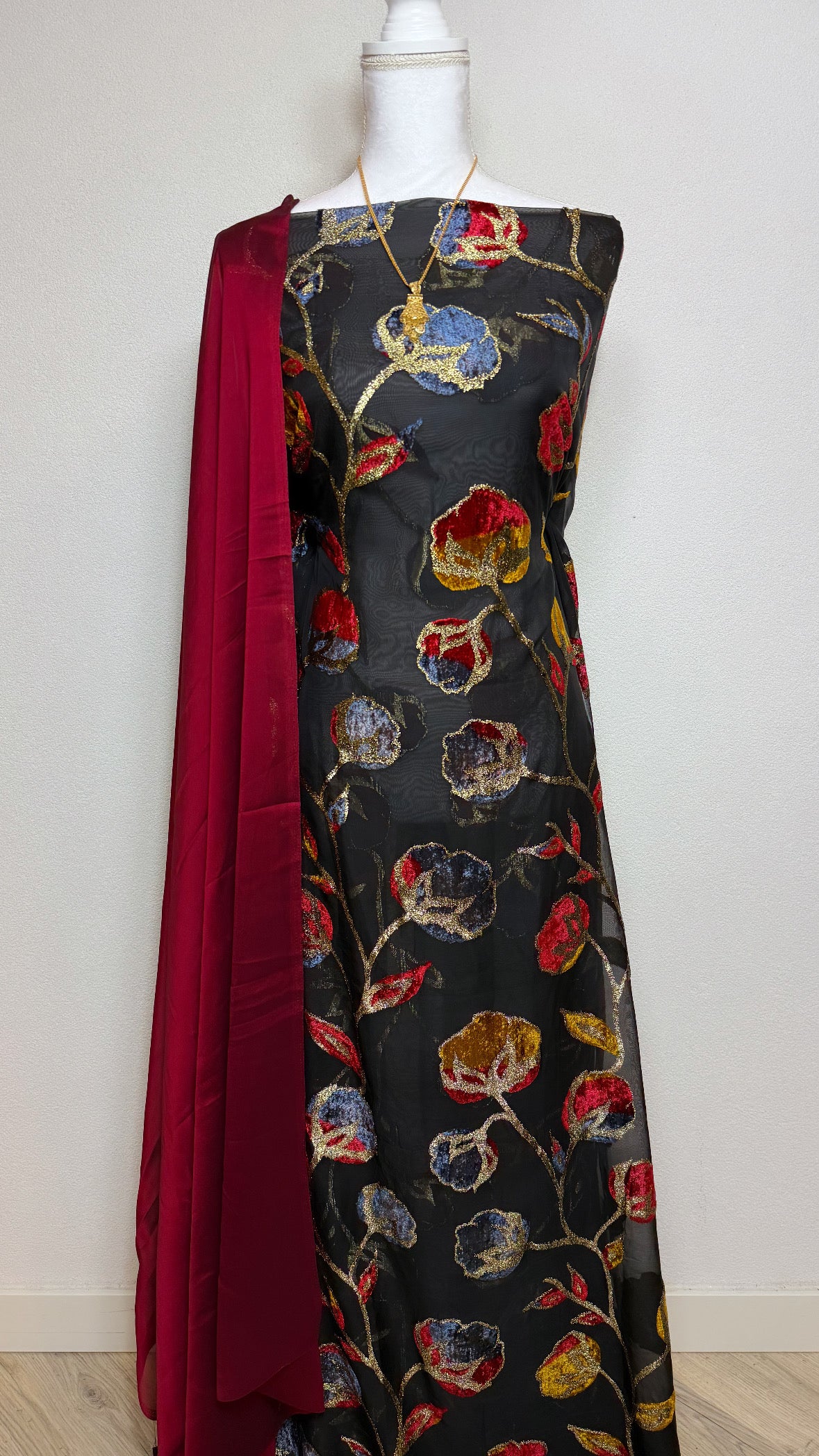 Floral Luxury Maqbal Collection - Burgundy